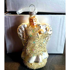 Beautiful blown glass iridescent beaded angel ornament